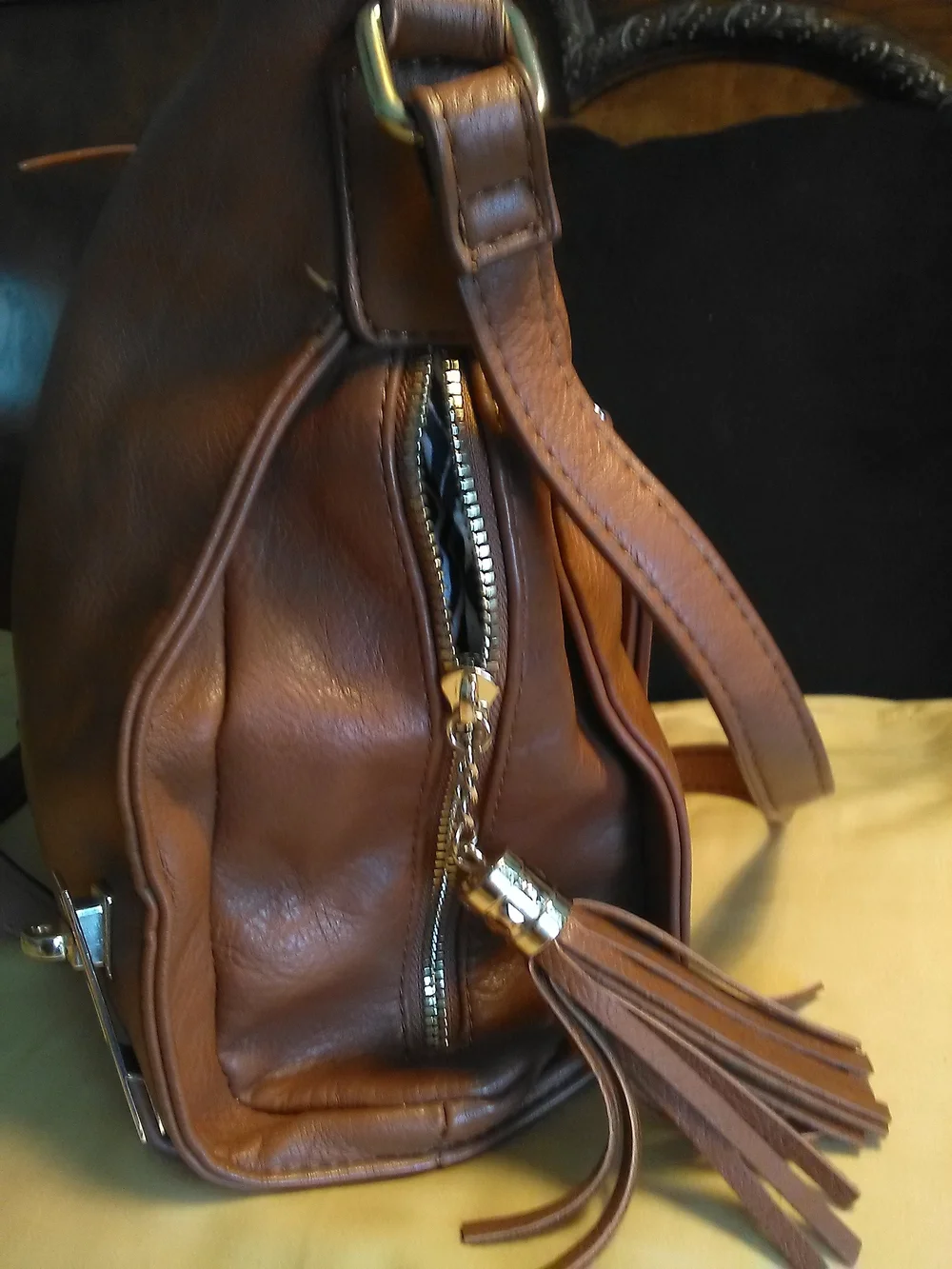 M.M.S. Brown VEGAN Leather Shoulder Bag Gold Buckles Adj. Strap